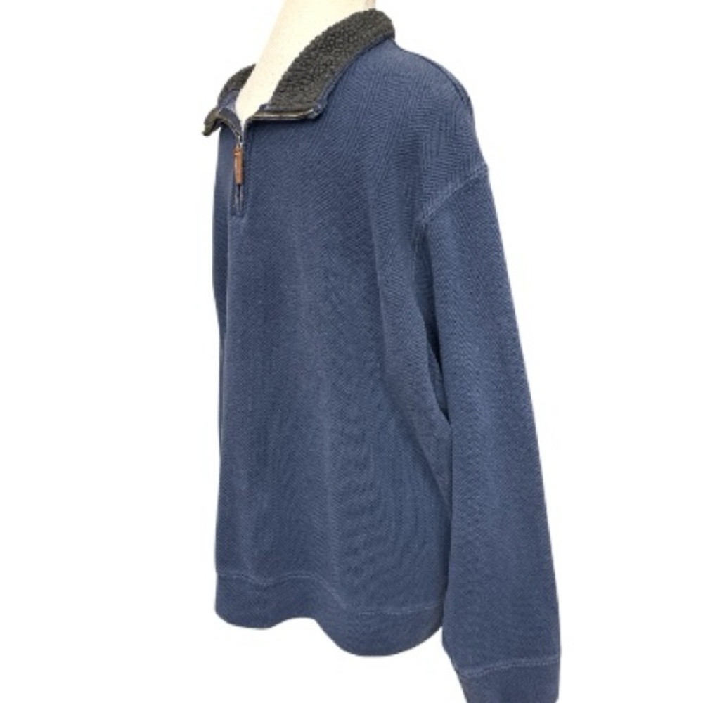 Lands’ End Blue Men’s Quarter-Zip Pullover XXL Sherpa Collar Cotton Knit Sweater - Picture 2 of 7